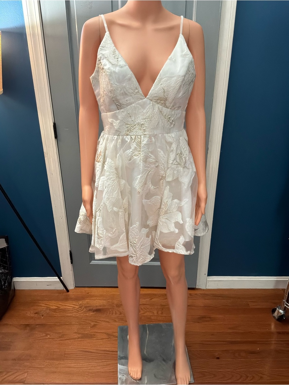 Lulu's Ivory Floral Embroidered V-Neck Mini Dress